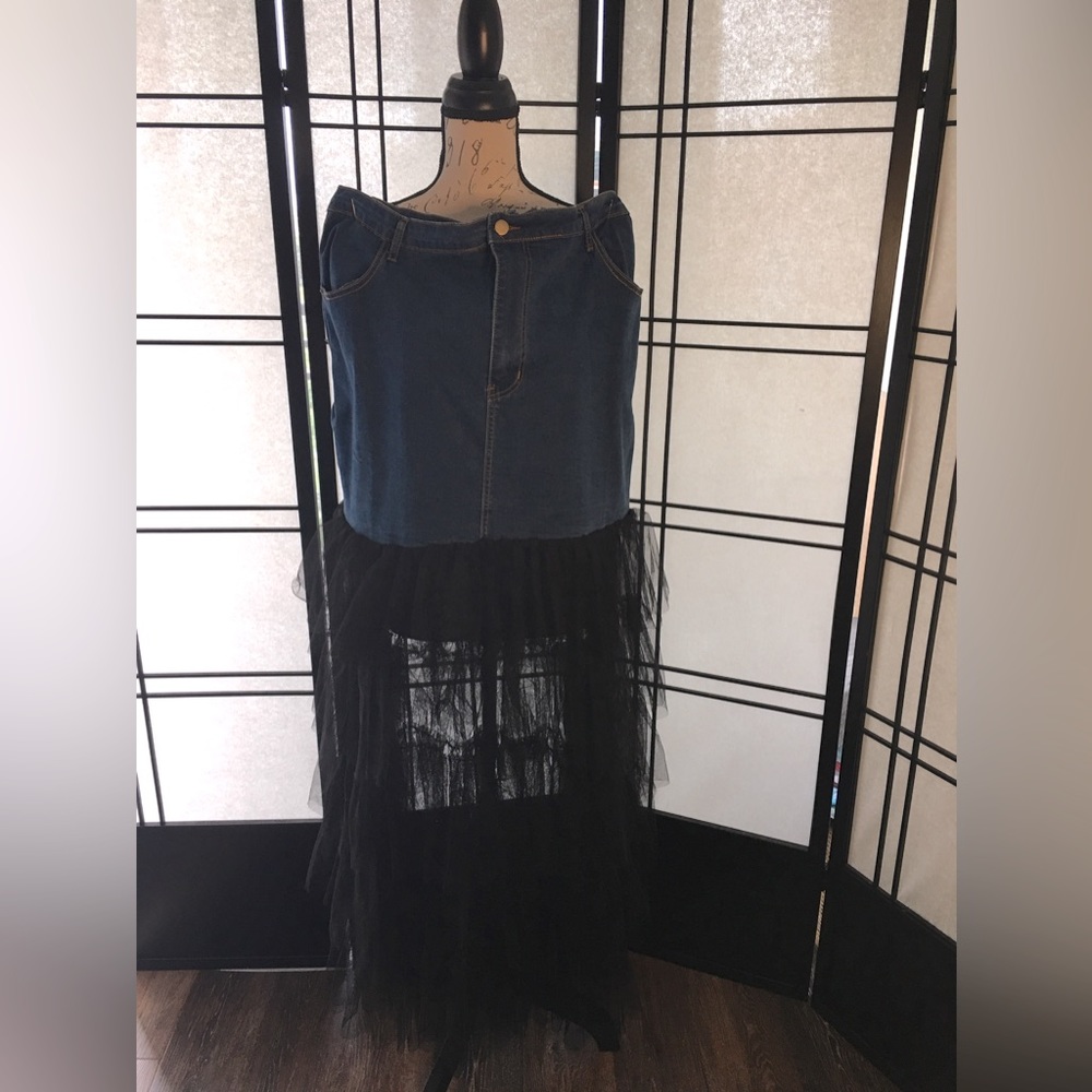 3X JEAN AND TEIR SHEER MAXI SKIRT